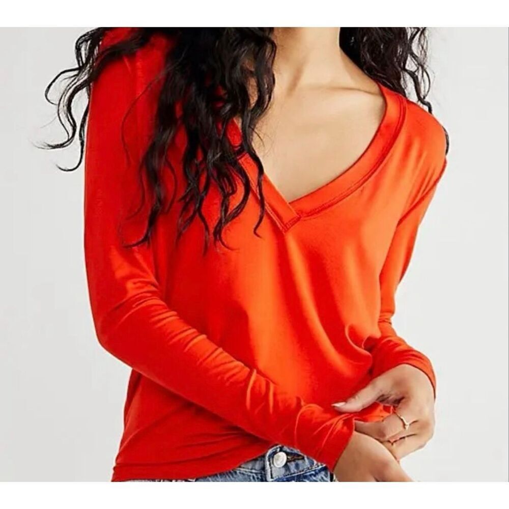 Free People Moon Dance V-Neck Long Sleeve Tee